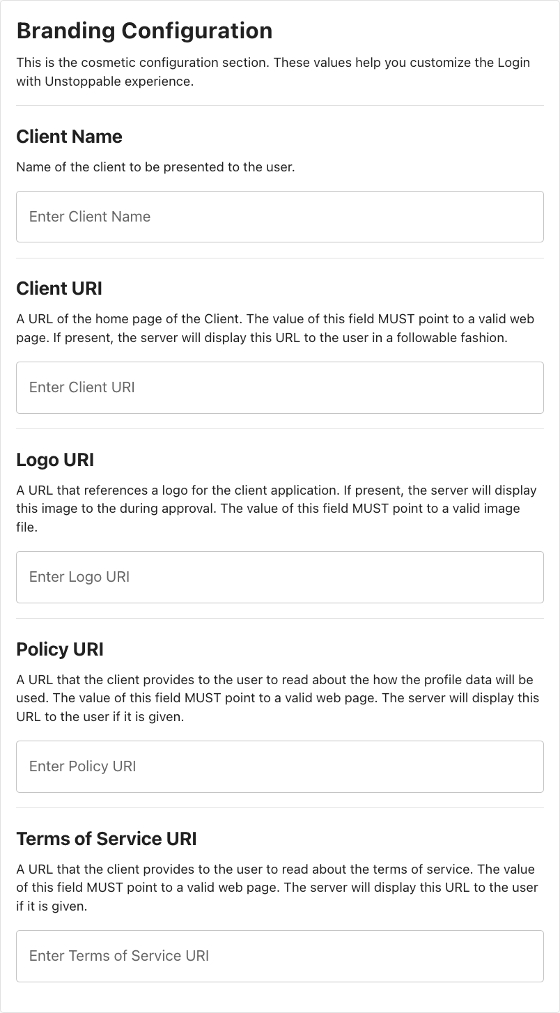 Client Configuration UI, Cosmetic Config section