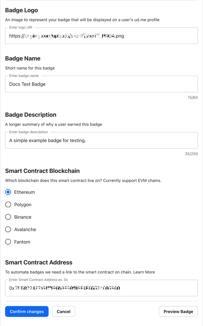 Badge Configuration Settings